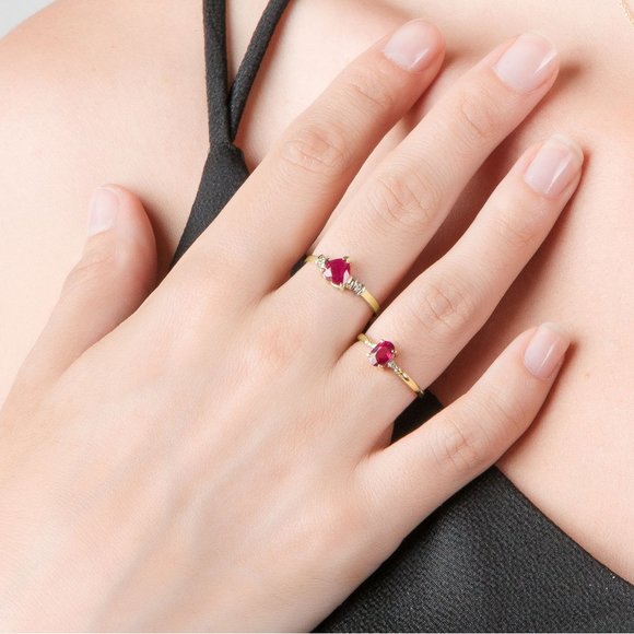 14K. SOLID GOLD RING WITH NATURAL DIAMONDS & RUBY - Picture 3 of 5